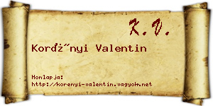 Korényi Valentin névjegykártya
